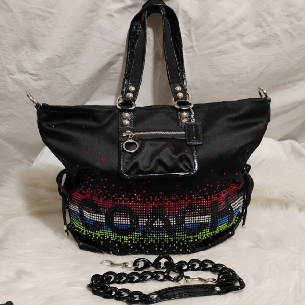 Auth Coach XL Black Multicolor Sequin Spotlight Tote W Strap & Hangtag